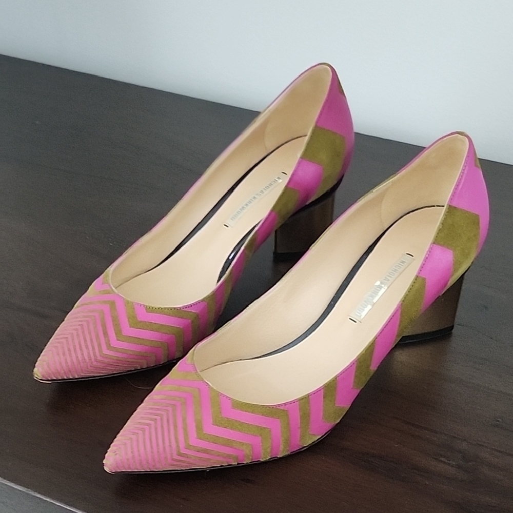 Nicholas Kirkwood Pink and Green Heels with Chevron Design